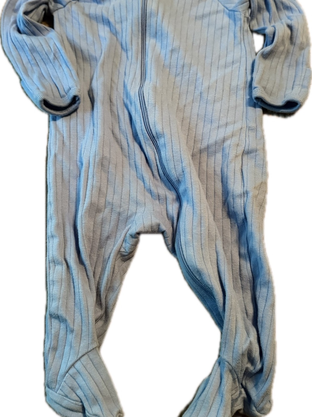 wonder nation Light Blue Ribbed Zip Front Infant Footed One-Piece